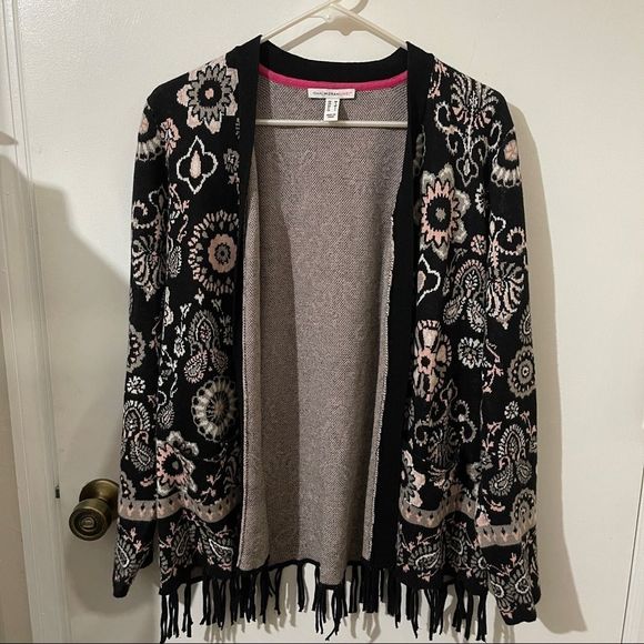 ISAACMIZRAHI Live Floral Boho Fringe Open-Front Cardigan size M - Picture 1 of 5